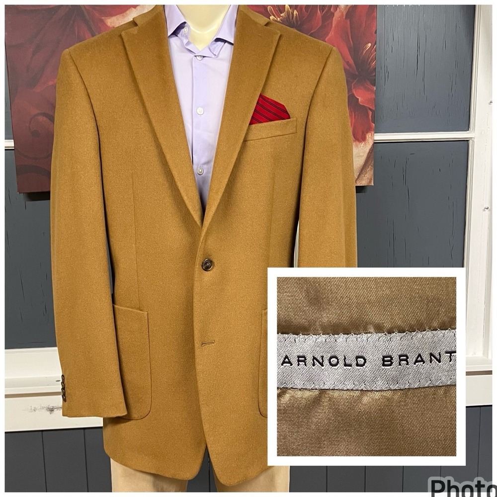Arnold‎ Brant Cashmere Blazer Jacket Sport Coat Mens 44L Long Golden Brown